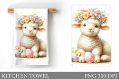 Lamb Eggs Kitchen Towel Design. Easter Lamb Kitchen Towel Product Image 1