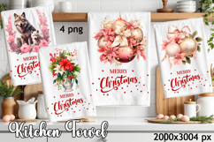 Vintage Christmas flowers, berry PNG| Kitchen Dish Towel Product Image 1