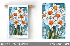 Daffodils Kitchen Towel. Flowers Kitchen Towel Sublimation Product Image 1