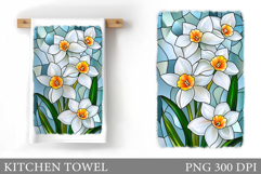 Daffodils Kitchen Towel. Flowers Kitchen Towel Sublimation Product Image 1