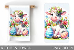 Easter Cow Kitchen Towel. Easter Kitchen Towel Sublimation Product Image 1
