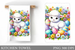 Lamb Eggs Kitchen Towel Design. Easter Lamb Kitchen Towel Product Image 1