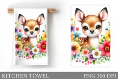 Cute Deer Kitchen Towel. Deer Flowers Kitchen Towel Design Product Image 1