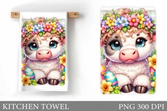 Easter Cow Kitchen Towel. Easter Kitchen Towel Sublimation Product Image 1