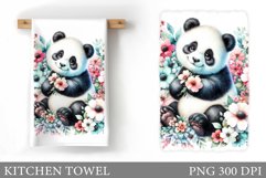 Cute Panda Kitchen Towel. Panda Flowers Kitchen Towel Design Product Image 1