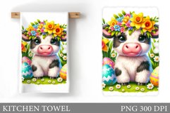 Easter Cow Kitchen Towel. Easter Kitchen Towel Sublimation Product Image 1
