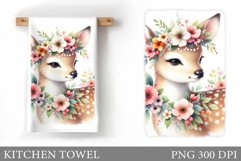 Cute Deer Kitchen Towel. Deer Flowers Kitchen Towel Design Product Image 1