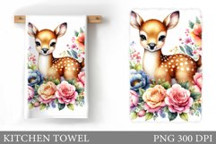 Cute Deer Kitchen Towel. Deer Flowers Kitchen Towel Design Product Image 1