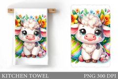 Easter Cow Kitchen Towel. Easter Kitchen Towel Sublimation Product Image 1