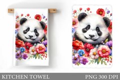 Cute Panda Kitchen Towel. Panda Flowers Kitchen Towel Design Product Image 1
