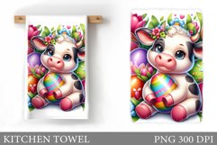 Easter Cow Kitchen Towel. Easter Kitchen Towel Sublimation Product Image 1