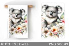 Cute Koala Kitchen Towel. Koala Flowers Kitchen Towel Design Product Image 1