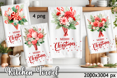 Vintage Christmas flowers, berry PNG| Kitchen Dish Towel Product Image 1
