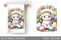 Lamb Eggs Kitchen Towel Design. Easter Lamb Kitchen Towel Product Image 1