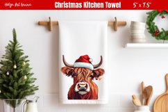 Christmas Kitchen Towel Sublimation | Cow highland PNG Product Image 1