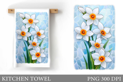 Daffodils Kitchen Towel. Flowers Kitchen Towel Sublimation Product Image 1