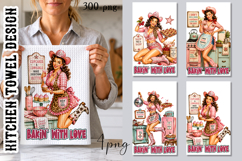 Pink Cowgirl Kitchen Towel PNG | Retro Western Product Image 1