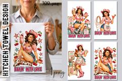 Pink Cowgirl Kitchen Towel PNG | Retro Western Product Image 1