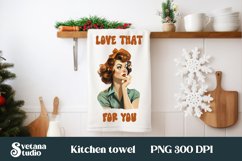 Retro woman kitchen towel sublimation PNG design