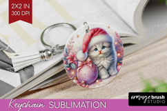 Kitten Pastel Christmas Keychain PNG Coquette Xmas Keychain Product Image 1