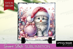 Kitten Pastel Christmas Slate PNG Coquette Xmas Square Slate Product Image 1