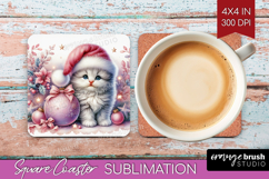 Kitten Pastel Christmas Square Coaster Coquette Xmas Coaster Product Image 1