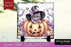 Kitten Halloween Slate PNG Coquette Square Slate Sublimation Product Image 1
