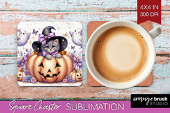 Kitten Halloween Square Coaster Coquette Coaster PNG Product Image 1