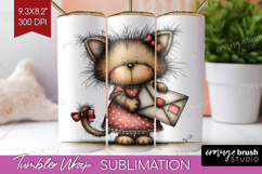 Kitten Valentine Tumbler Wrap Whimsical Animal Tumbler PNG Product Image 1