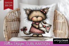 Kitten Valentine Pillow Sublimation Whimsical Animal Pillow Product Image 1