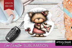 Kitten Valentine Car Coaster Whimsical Animal Coaster PNG Product Image 1