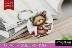 Kitten Valentine Keychain PNG Whimsical Animal Keychain Product Image 1