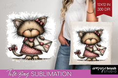 Kitten Valentine Tote Bag Whimsical Animal Tote Bag PNG Product Image 1