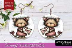Kitten Valentine Round Earrings Whimsical Animal PNG Product Image 1