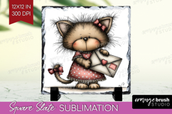 Kitten Valentine Slate PNG Whimsical Animal Square Slate Product Image 1