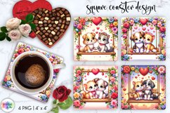Cute Valentine Pets Coasters | Cute Love Couple on a Swing Product Image 1
