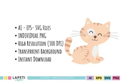 Kitten clipart in soft peach yellow cream and dark brown colors