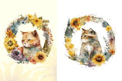 6 Watercolor Cat With Sunflower Wreath Sublimation Bundle Product Image 5