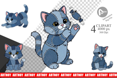 Kitten Denim Playtime Clipart Product Image 1