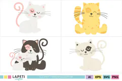 Cute cat clipart with simple shapes and playful expressions