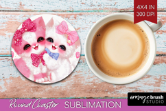 Kittens Valentine Round Coaster Cute Valentines Day Coaster Product Image 1