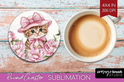 Kitty Flowers Round Coaster Cute Farm Coaster PNG Product Image 1
