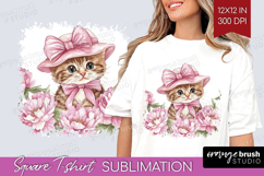 Kitty Flowers Square Tshirt Background Cute Farm PNG Product Image 1