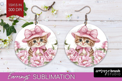Kitty Flowers Round Earrings Cute Farm PNG Sublimation Product Image 1
