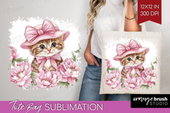 Kitty Flowers Tote Bag Cute Farm Tote Bag PNG Sublimation Product Image 1