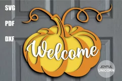 Pumpkin Welcome Sign SVG | Pumpkin door Hanger SVG Product Image 1
