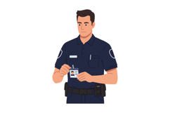 Male police officer showing identification badge in uniform Product Image 1