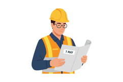 Construction Worker Wearing Safety Helmet Reading Paper on M Product Image 1