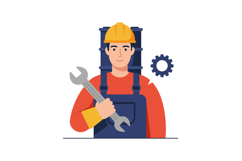 Construction worker holding wrench with gear machinery vecto Product Image 1