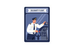 Airplane pilot operating cockpit controls during solidarity Product Image 1